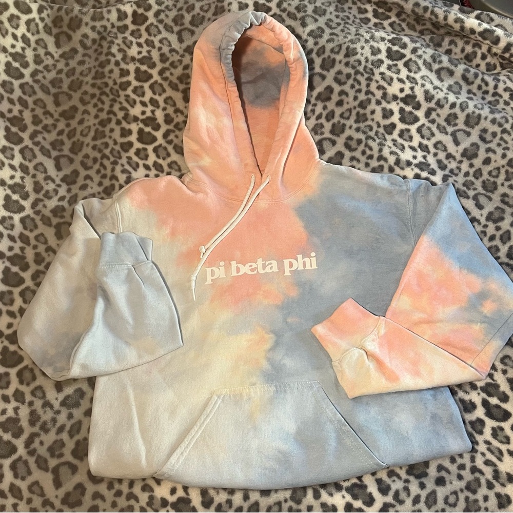 Pi Beta Phi Sorority Hoodie Pink & Blue Tye Dye Small